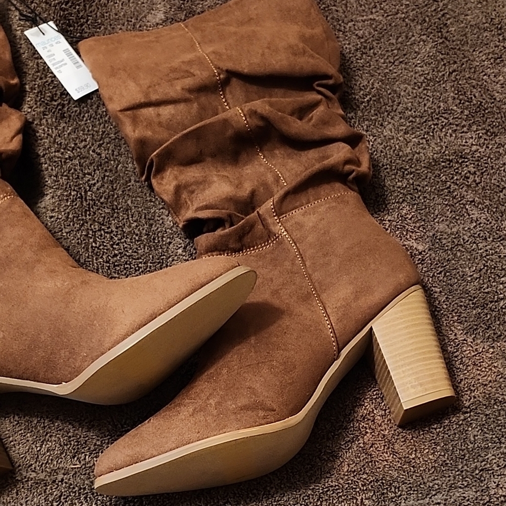 Maurices Brown Heeled Boots with Elastic Panels